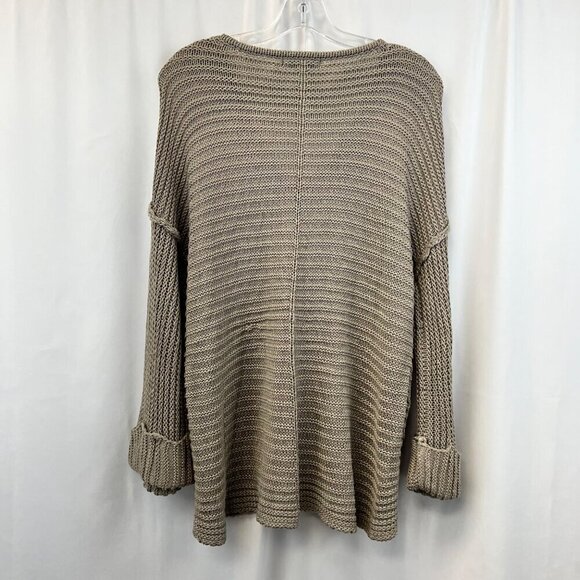 She & Sky Womens V-Neck Long Cuffed Sleeve Open Knit Sweater Stone Medium - Picture 6 of 7